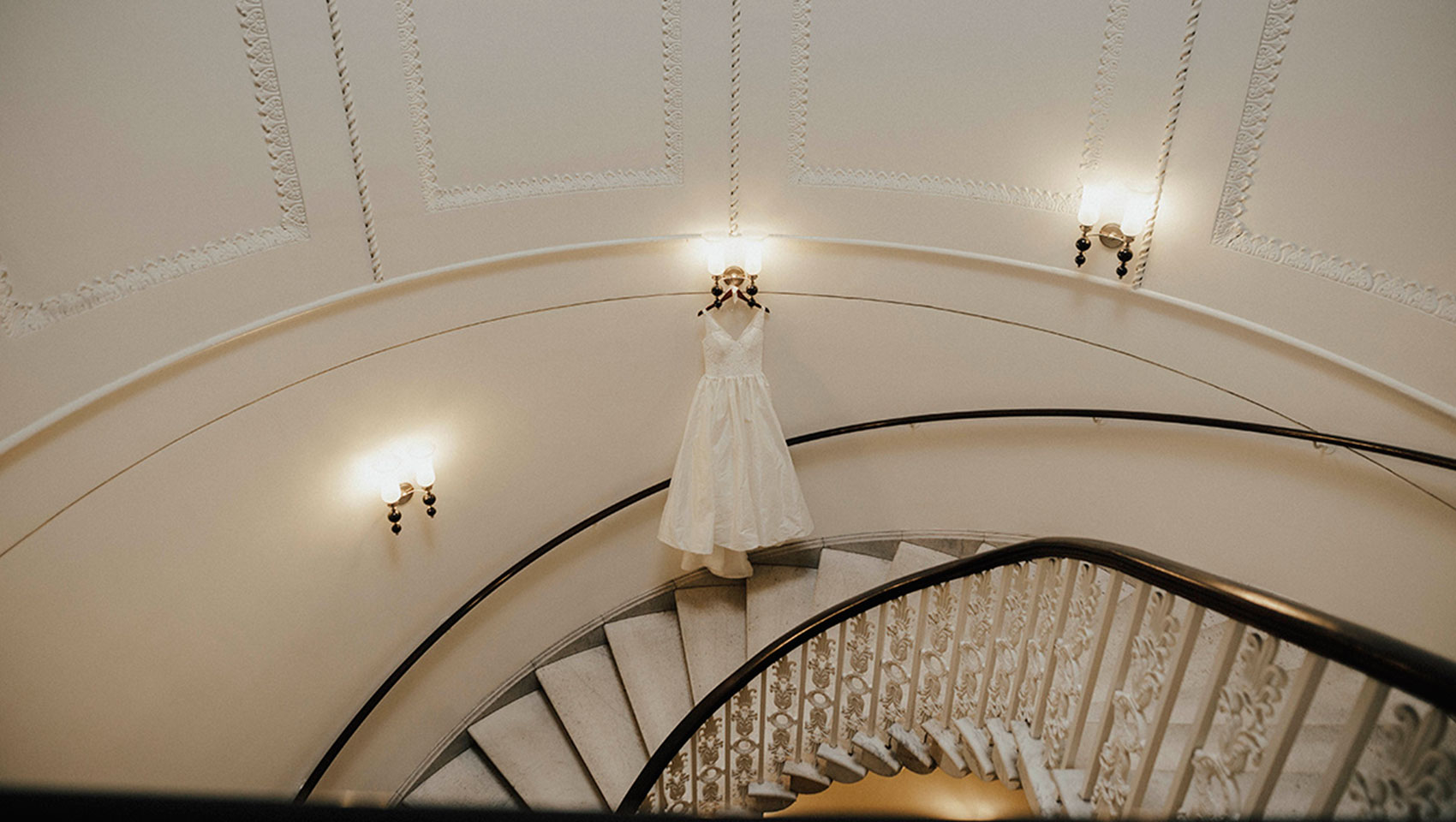 Staircase, wedding dress