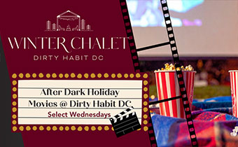 Outdoor holiday movie screening in the Dirty Habit Courtyard