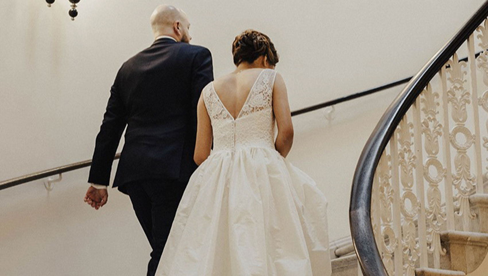 Bride and Groom ascend our marble staircase
