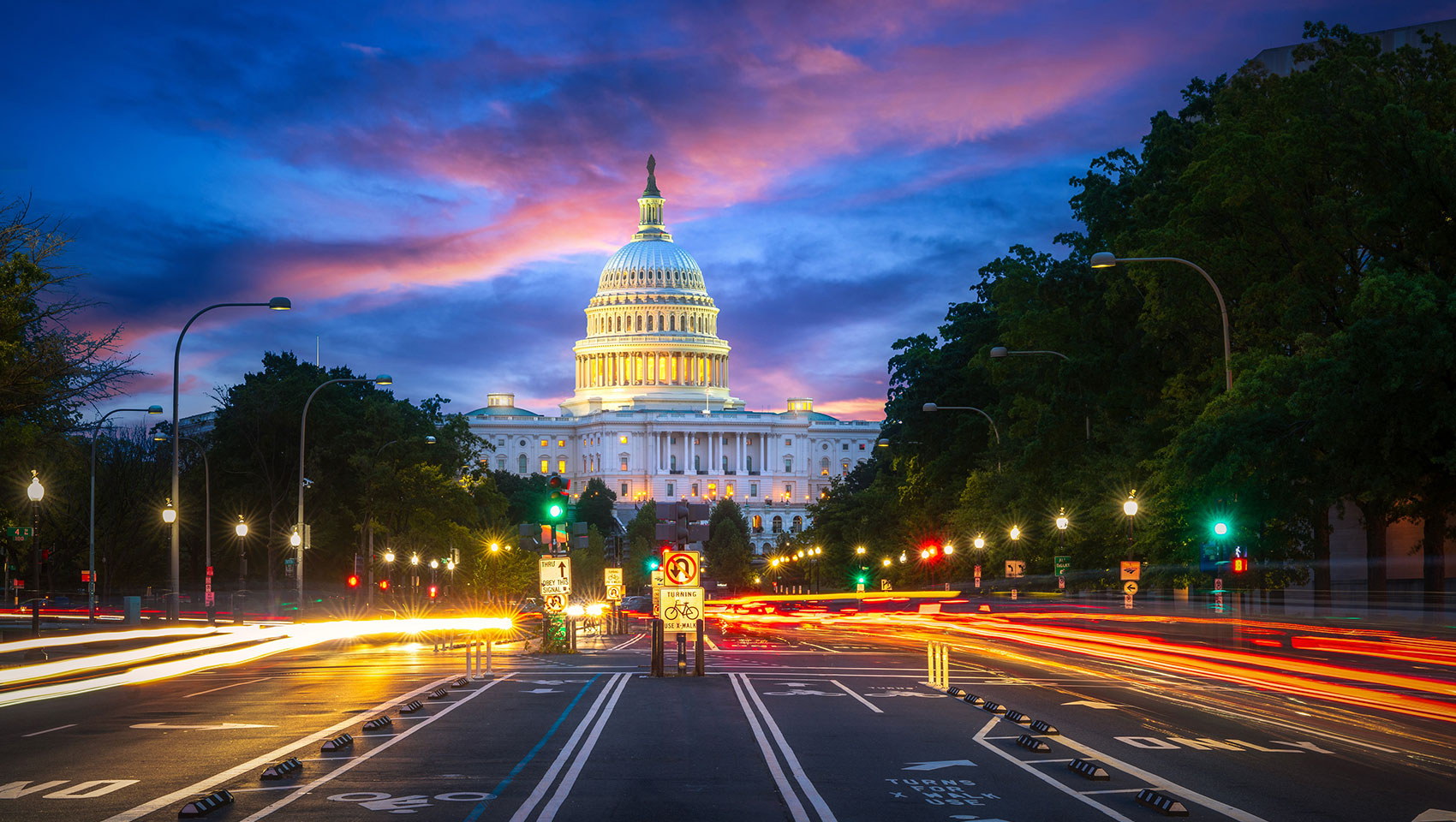 DC at night capital building winter