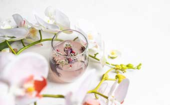 cocktail with cherry blossom as garnish