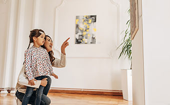 mother and daughter at museum